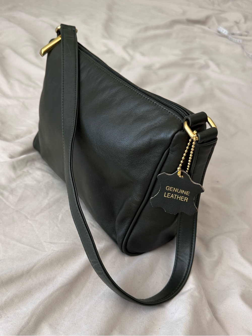 Vintage 90s Lord & Taylor Leather Shoulder Bag, dark forest green